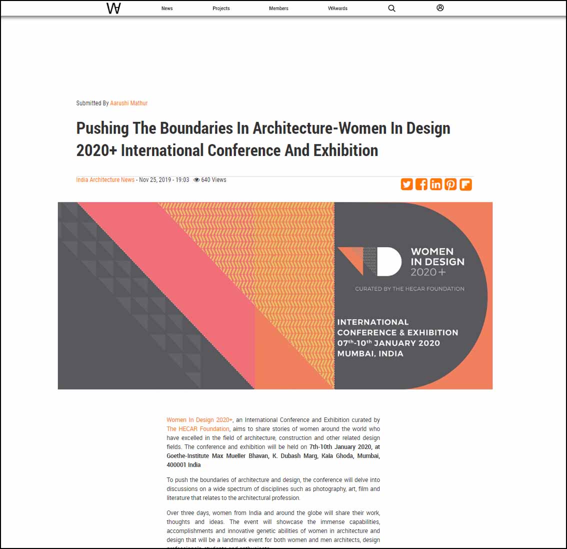 Pushing The Boundaries In Archietecture -Women In Design 2020 +International Conference and Exhibition, world architecture - November 2019